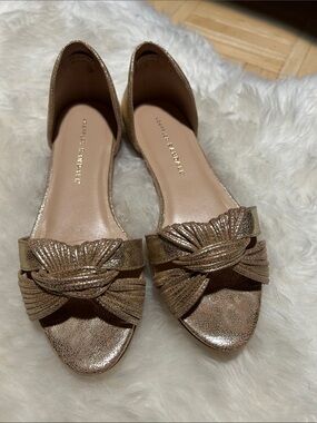 Loeffler Randall Metallic Gold D'Orsay Flats with Knotted Shell Accent
